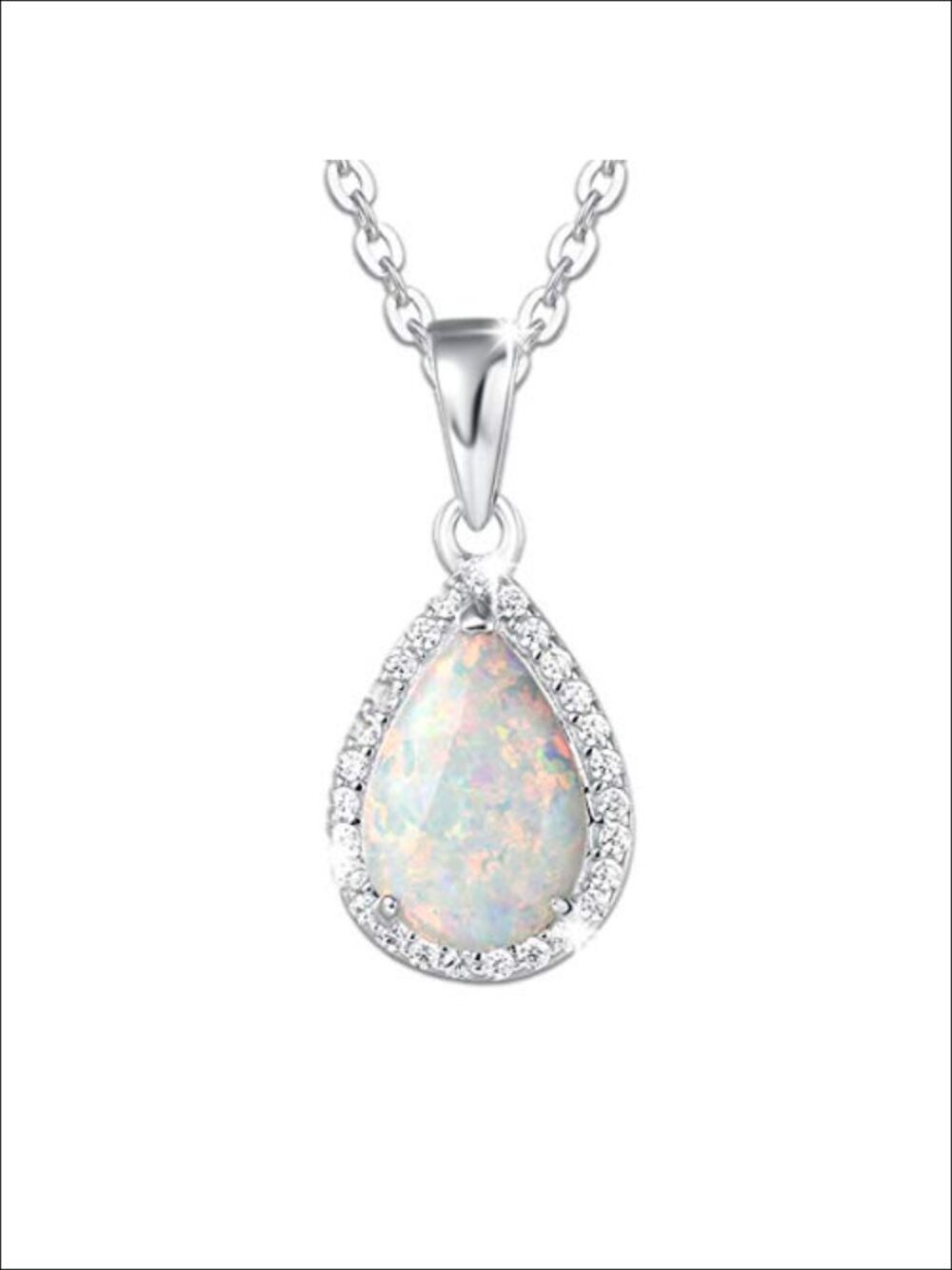 FANCIME Sterling Silver White Opal Pendant Necklace October Birthstone for Women